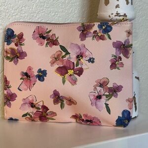 Anthropologie Floral Cosmetic Bag in Pink and Blue Whitney Winkler